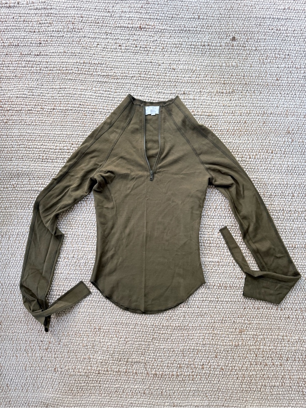 Olive Green Long-Sleeve Zip-Front Women's Top